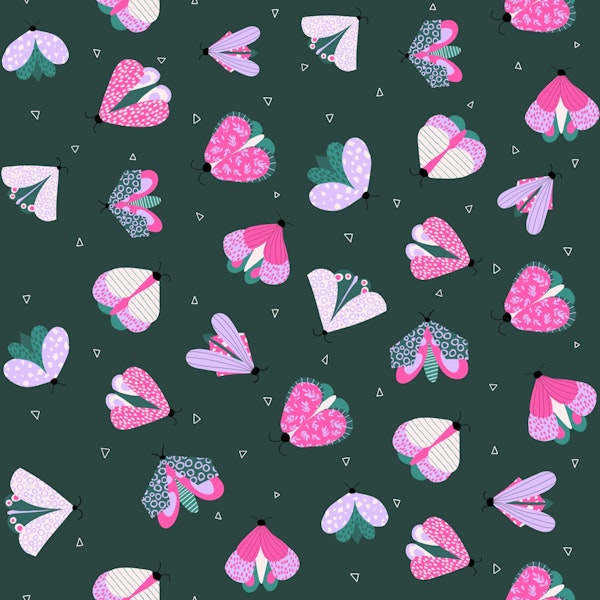 Scattered Colorful Moths on Dark Emerald