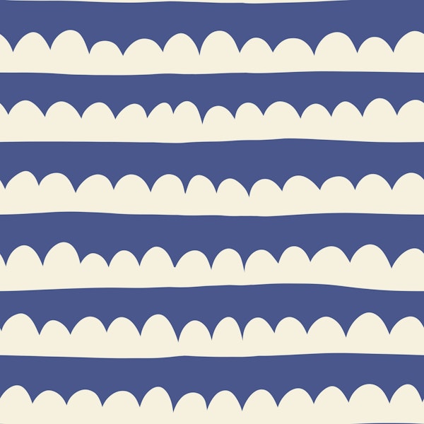 Rustic Scallop Edge Stripes White Blue