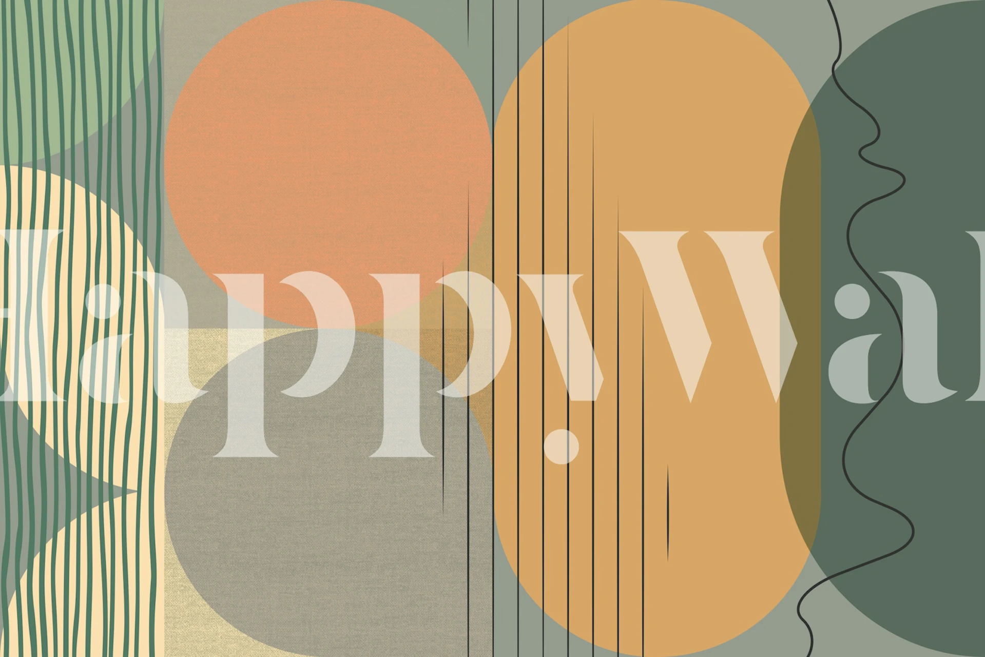 Geometric shapes in earthy colors: soft oranges, greens, and beige wallpaper