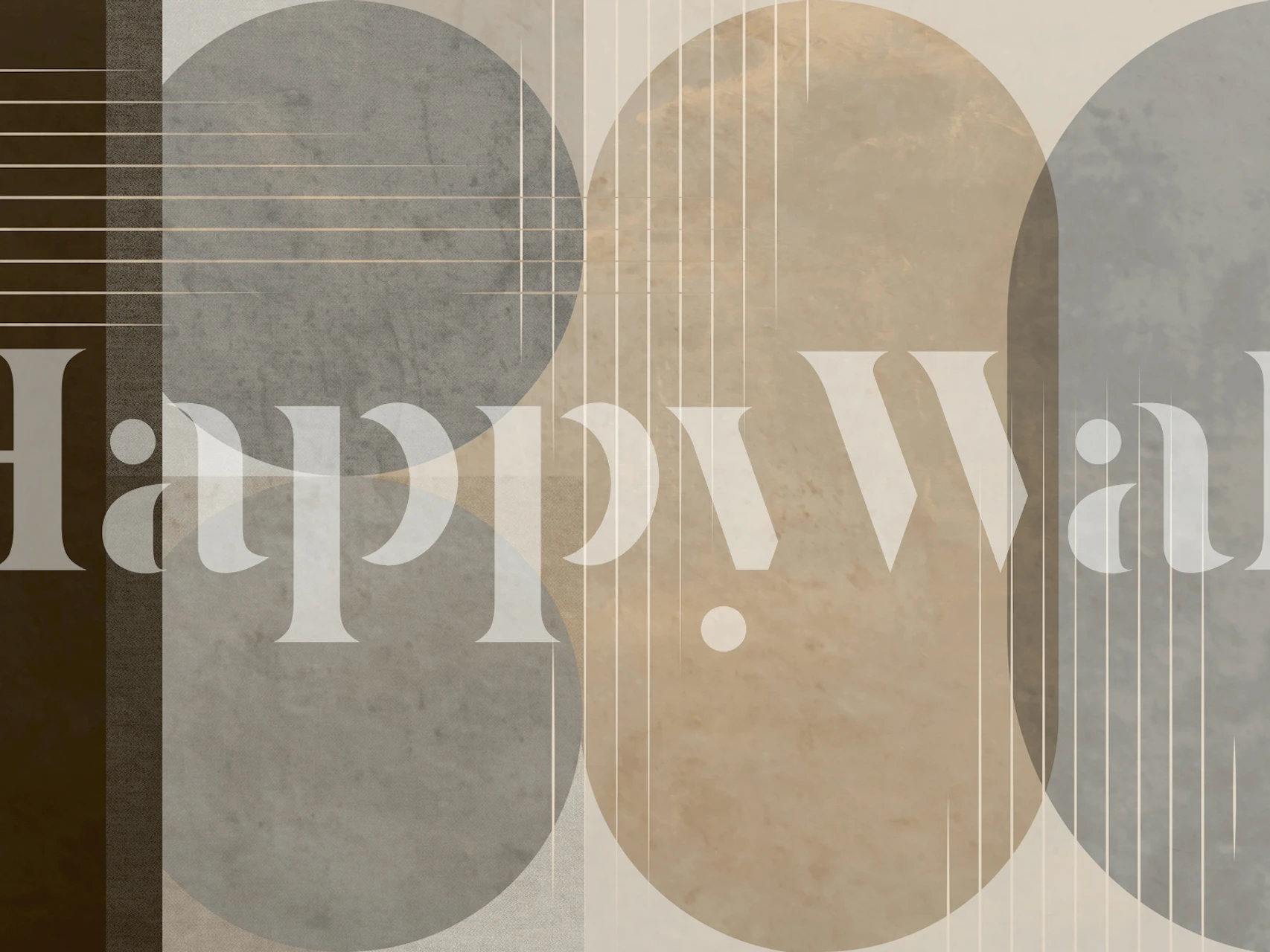 Geometric shapes in muted earth tones with beige and gray wallpaper