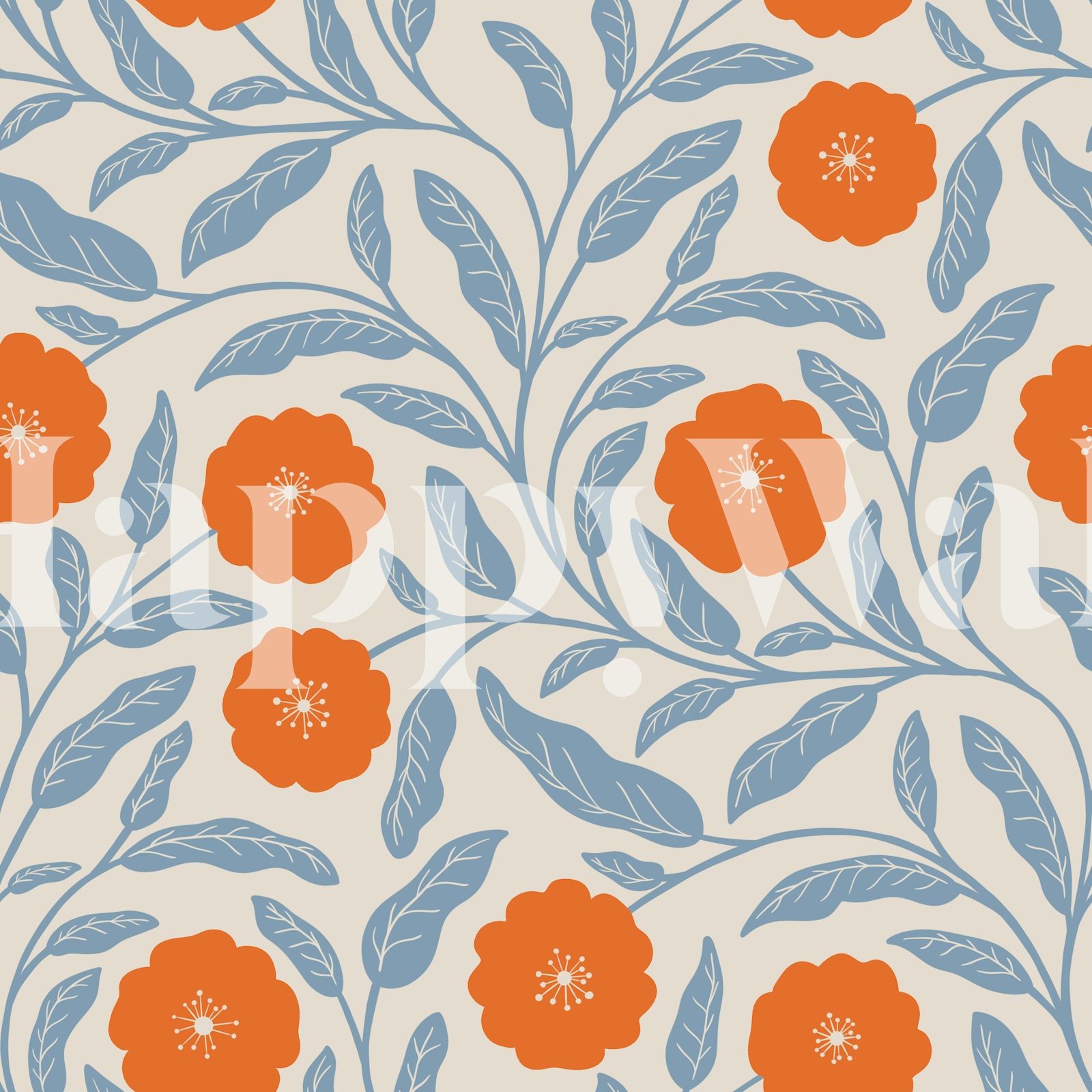 vintage-floral-orange-and-blue-wallpaper