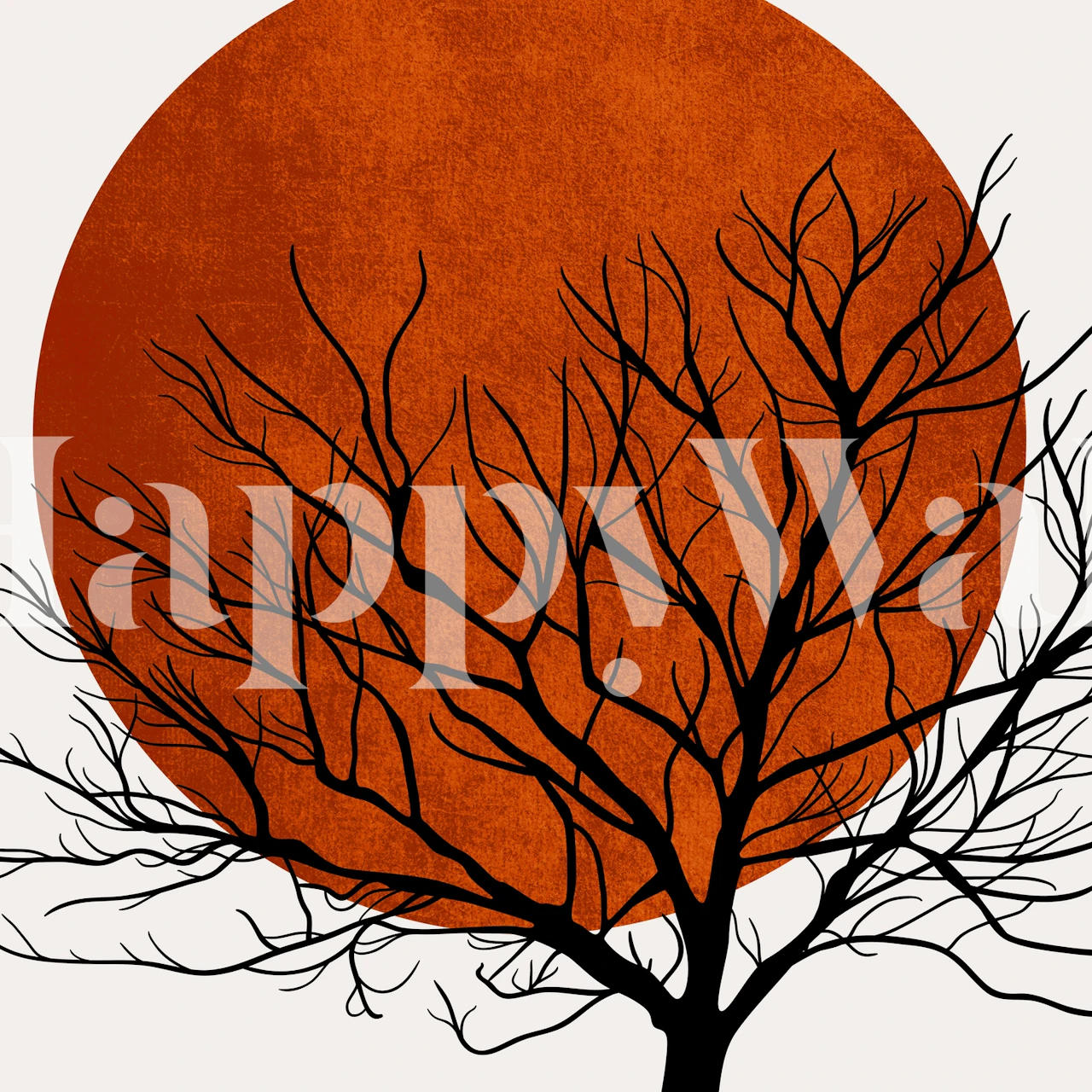 Silhouetted tree branches against a warm orange sunset wallpaper