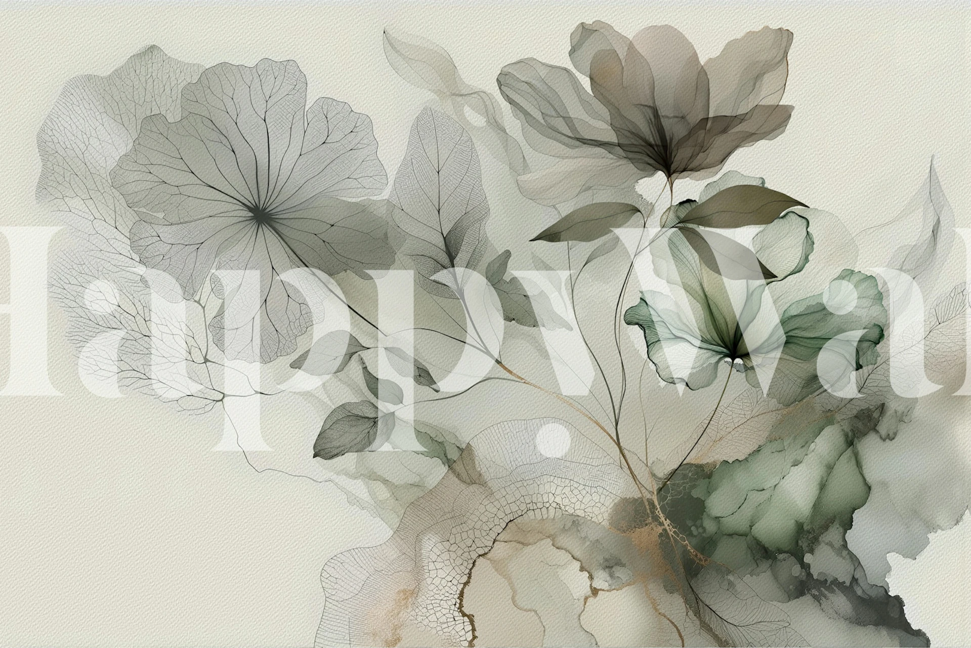 Botanical design with soft green and beige tones wallpaper