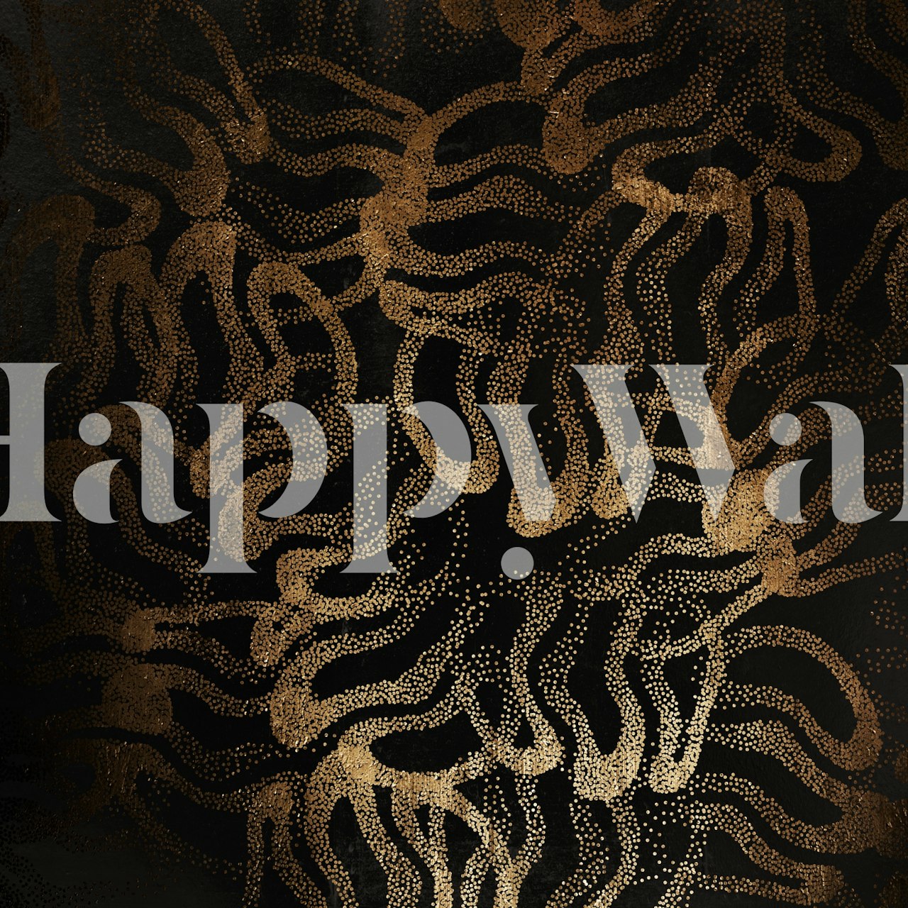 Abstract Gauguin-inspired wall mural with gold and ebony patterns