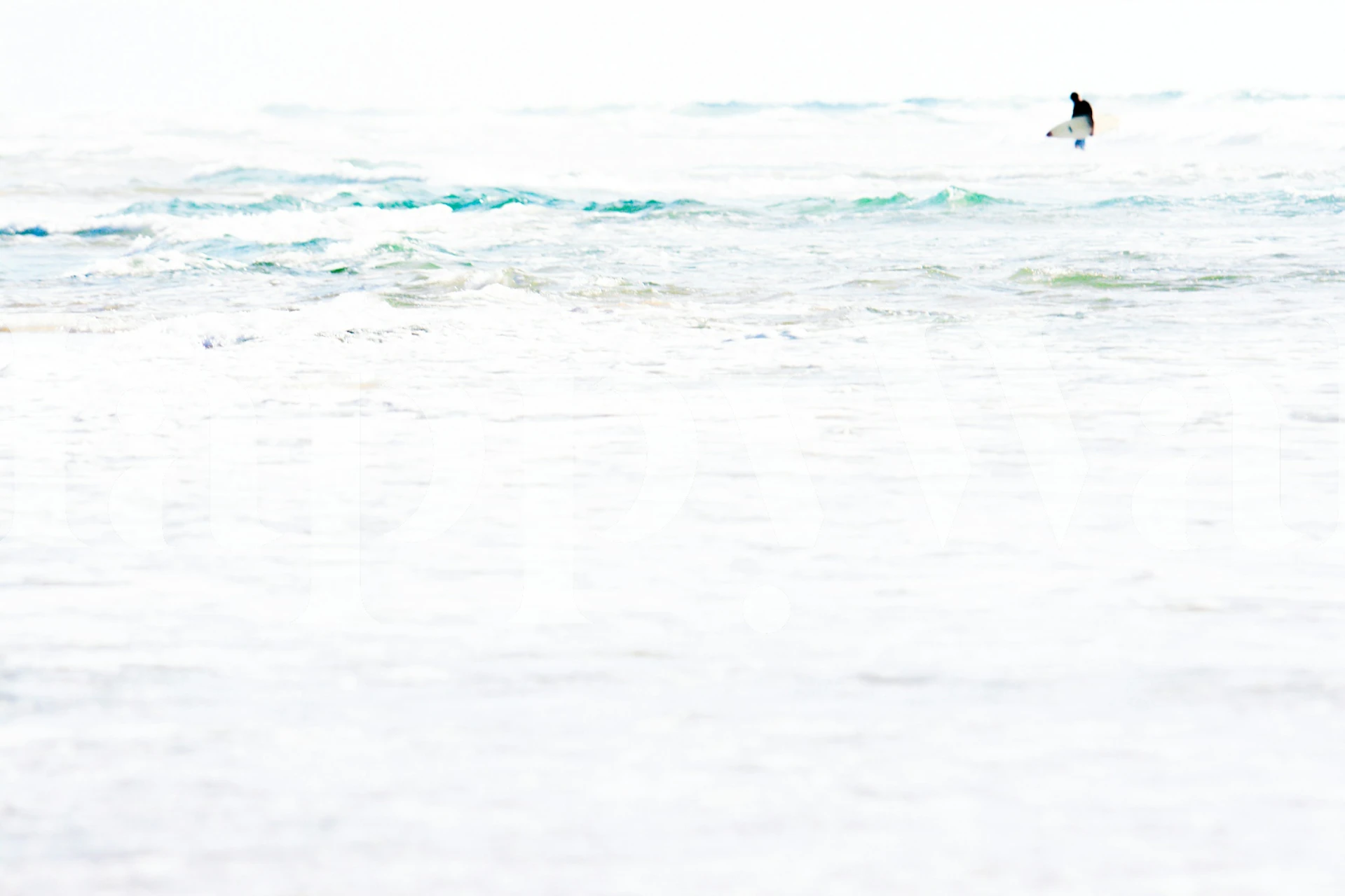 Surfer riding waves in soft blue and white wallpaper