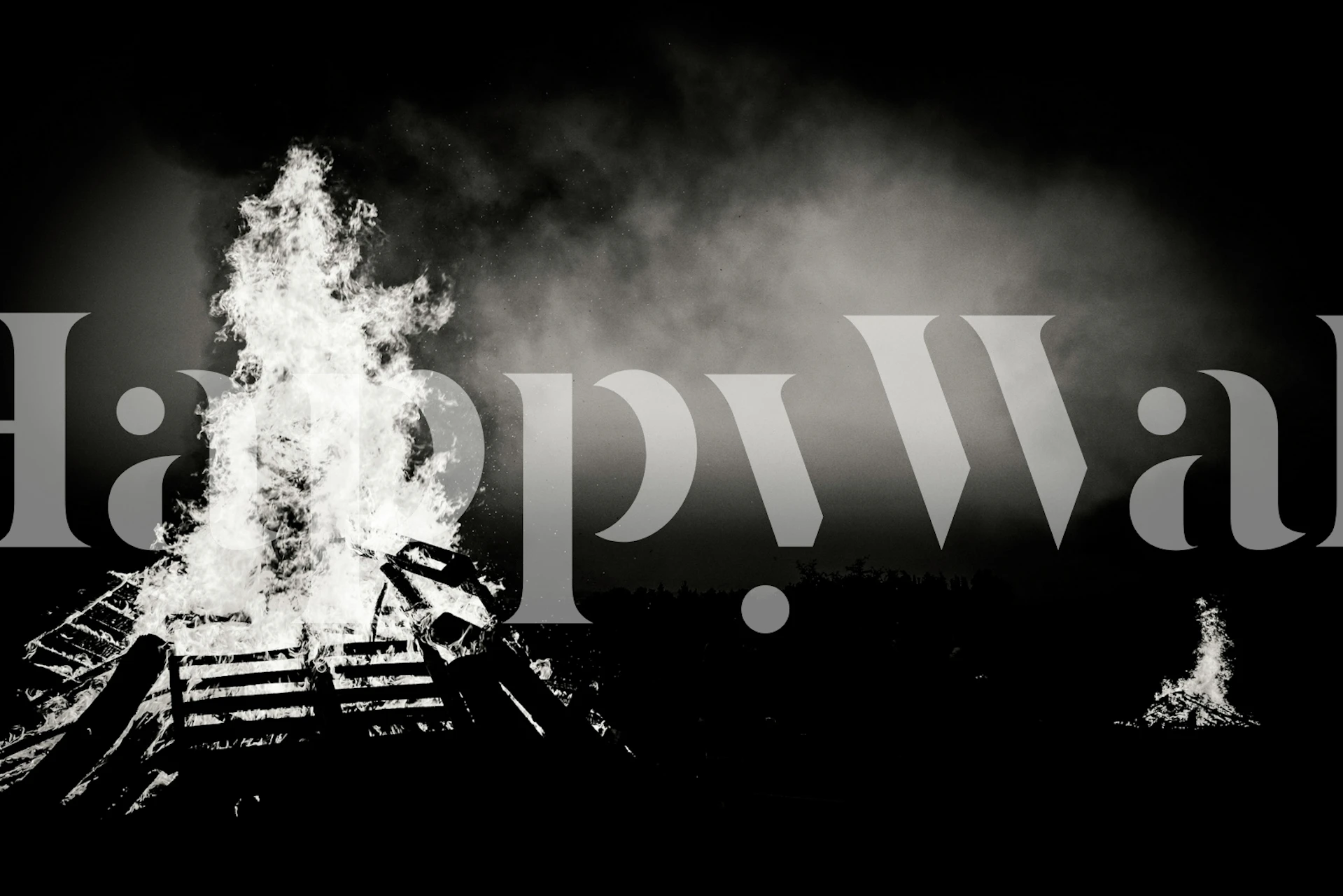 Black and white bonfire wallpaper with flames and smoke