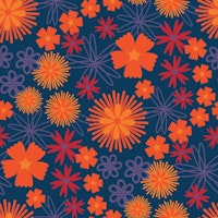 Secret Garden Floral Botanical Orange Navy papel de parede