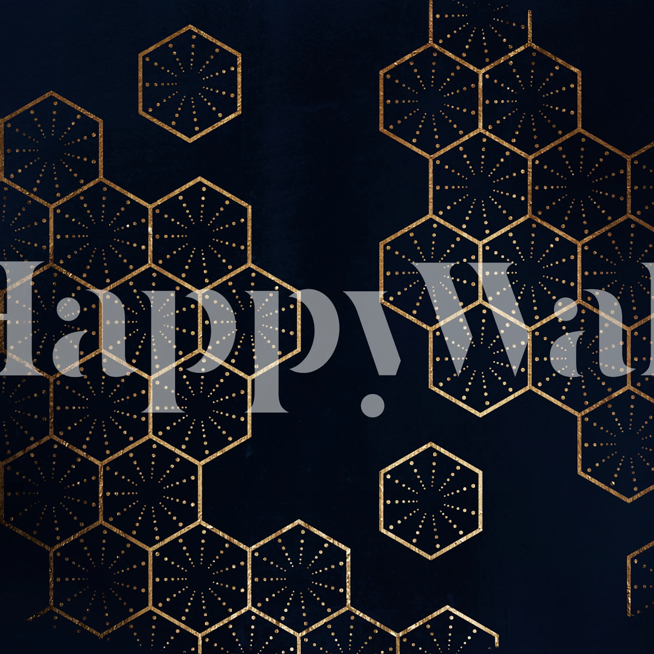 Navy geometric hexagon wallpaper with gold accents