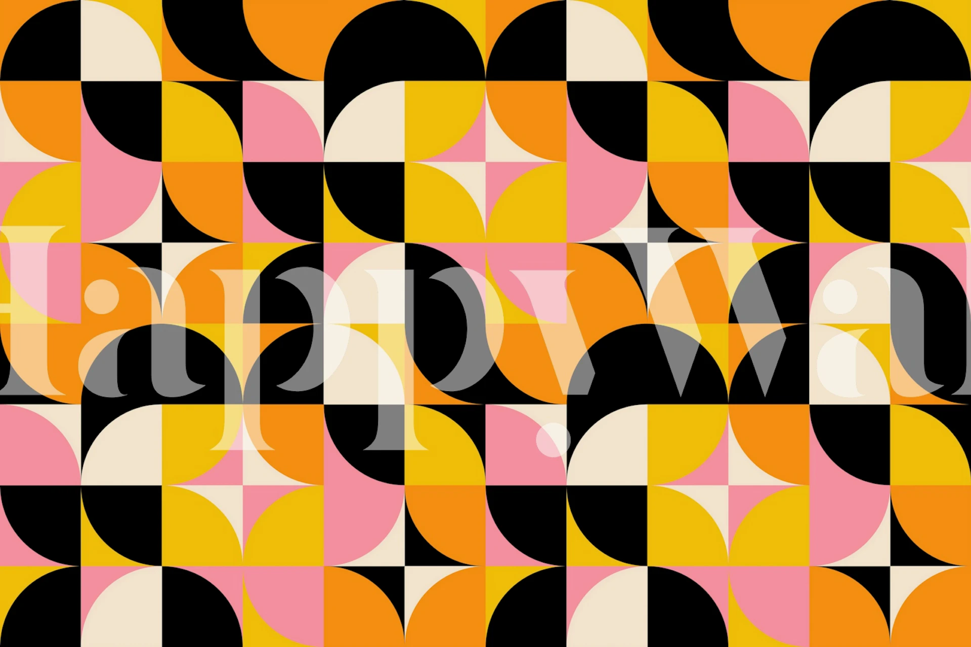 Colorful geometric pattern with orange, pink, and black shapes wallpaper