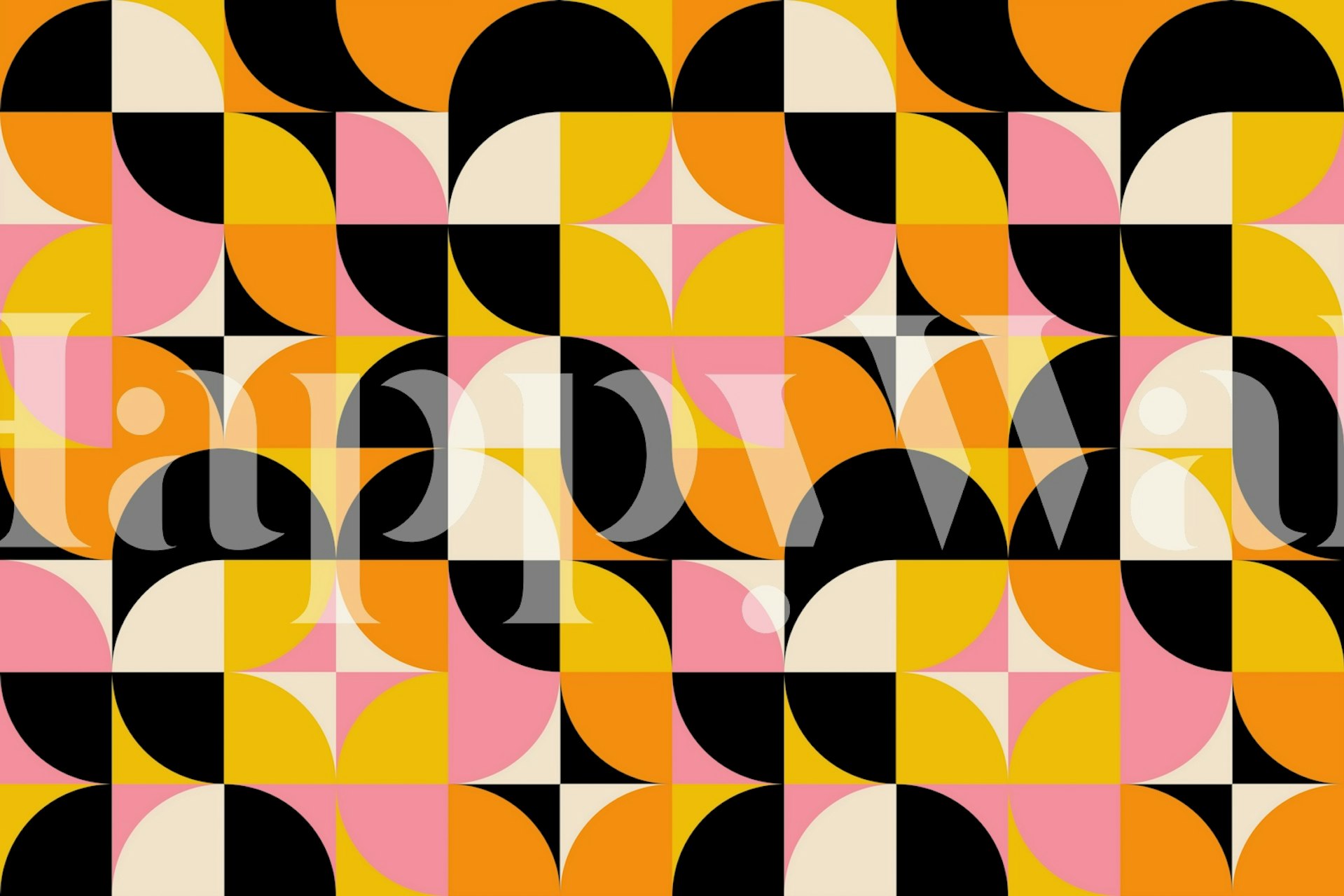 Colorful geometric pattern with orange, pink, and black shapes wallpaper