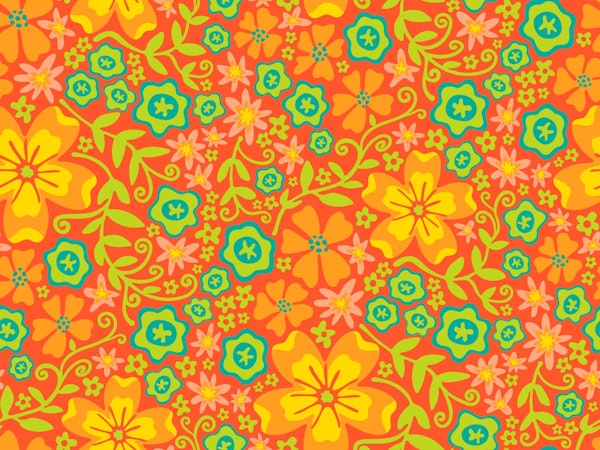 Boho Floral Retro Summer Botanical Orange