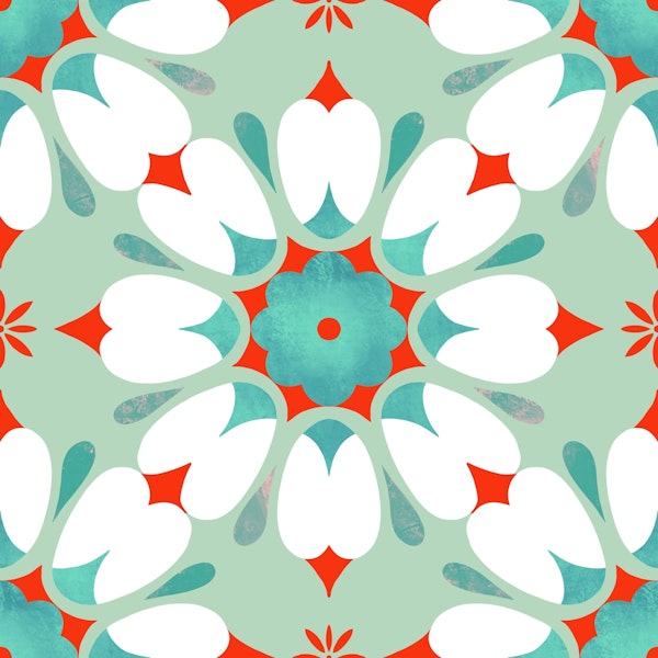 spanish tile mint white red