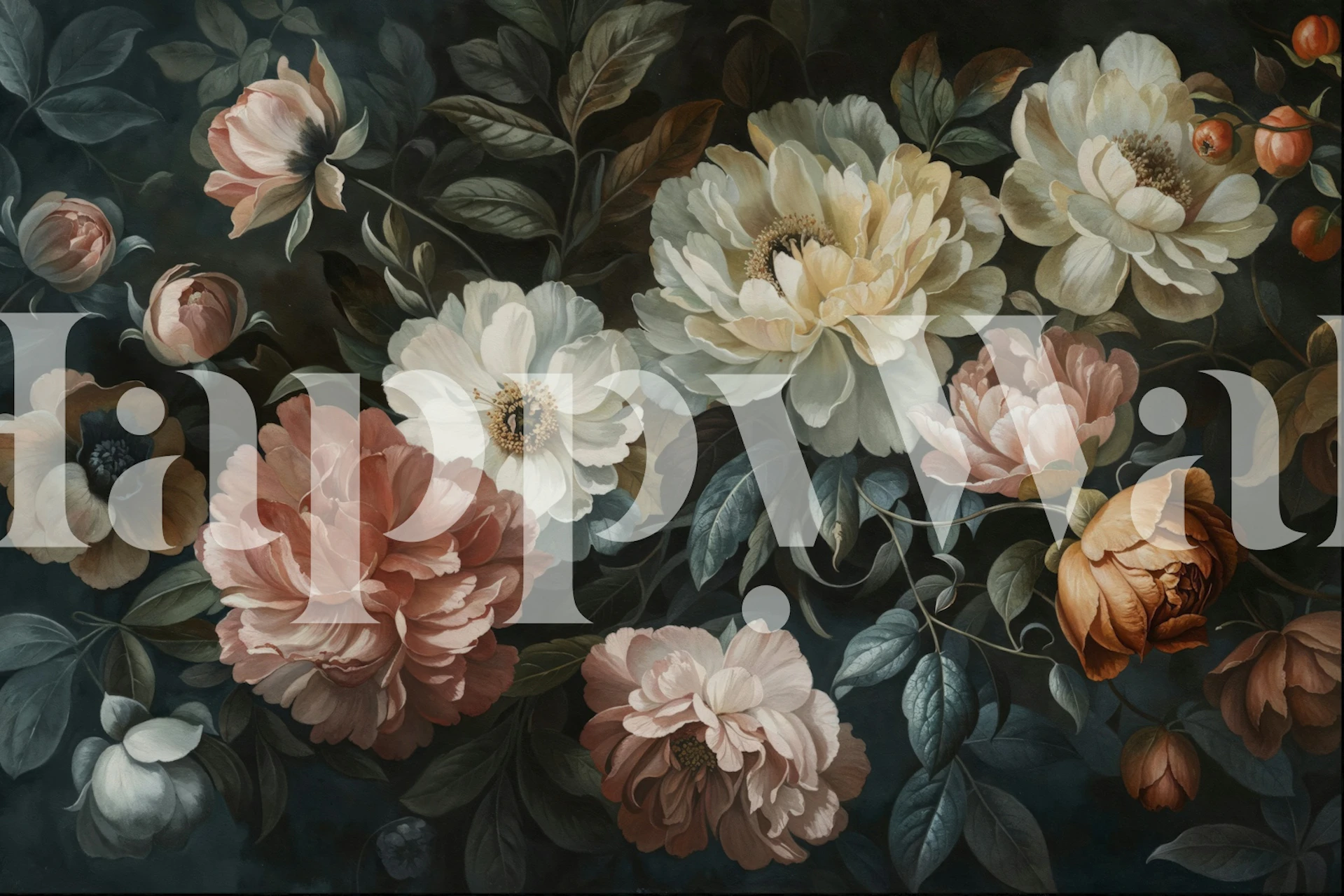 Elegant moody floral wallpaper in a room