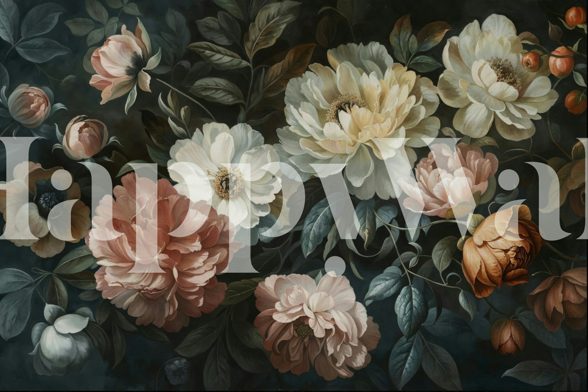 Elegant moody floral papel de parede em um quarto