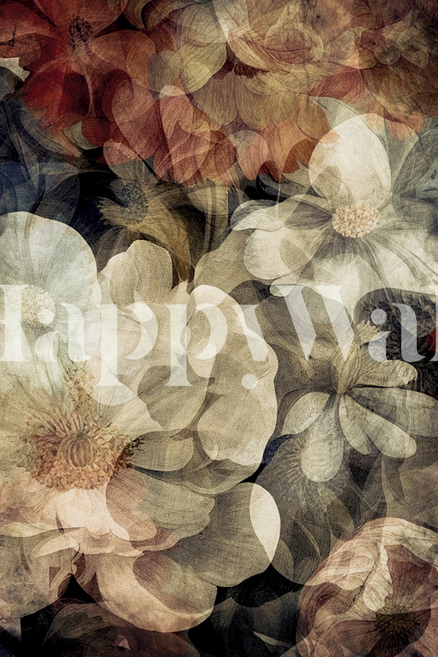 Vintage floral design in soft pastels and muted tones wallpaper