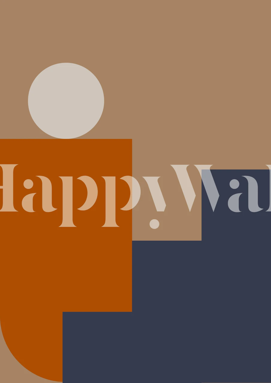 Eigentijdse 08 muurschildering met geometrische vormen in karamel, marineblauw en terracotta