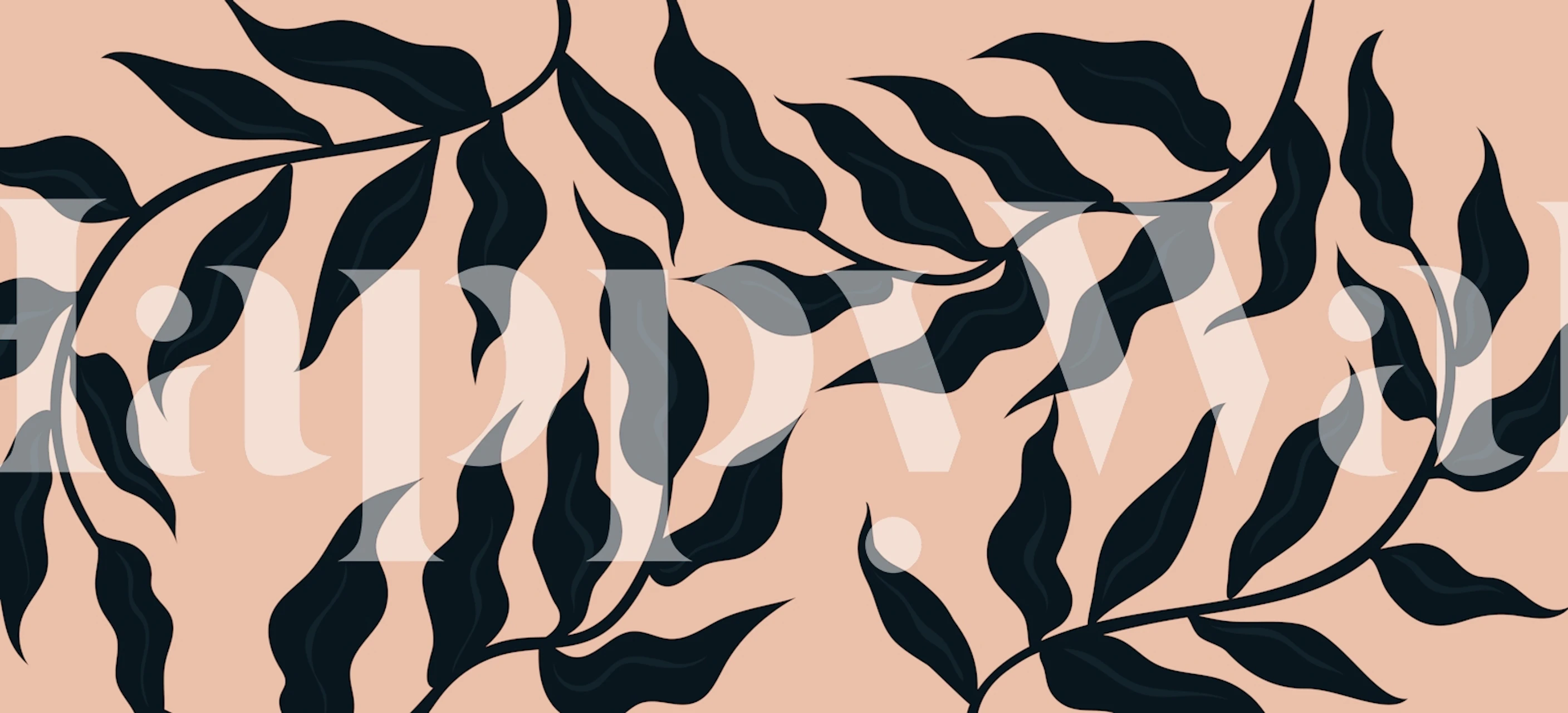 Black leaf silhouettes on a soft pink background wallpaper