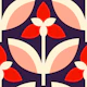 Navy and Coral Vintage Blooms Art Deco Tulips