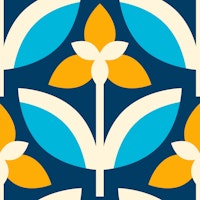Elegant Retro Floral Twist Blue Yellow behang