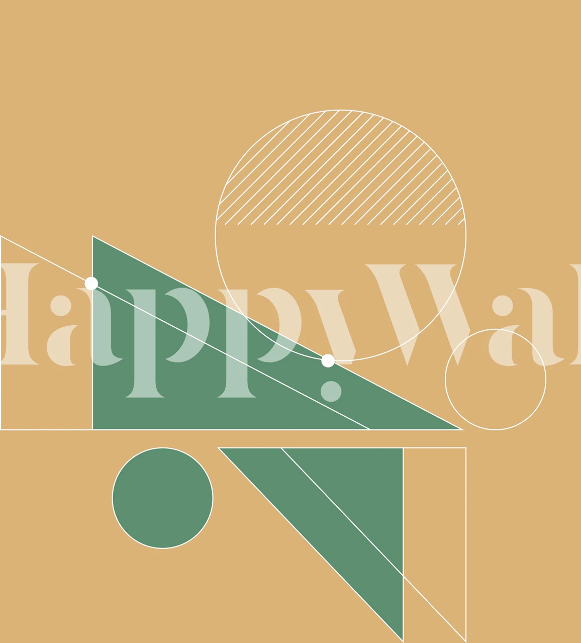 Geometric Abstract Deco wall mural with muted greens and warm beige tones