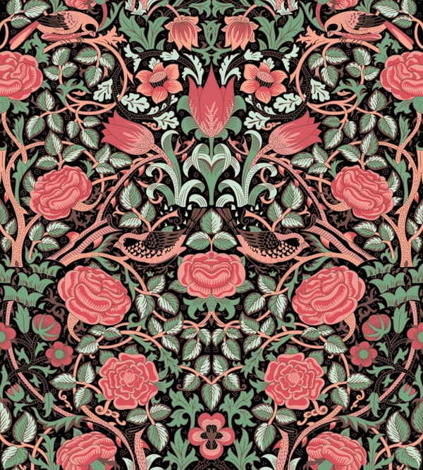 Victorian Rose 7 red & green on black
