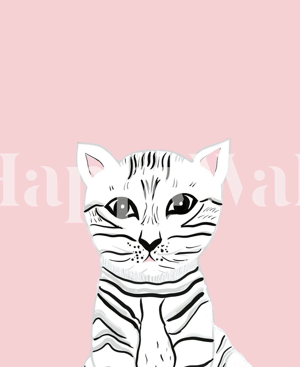 Illustration of a white cat on a blush pink background wallpaper