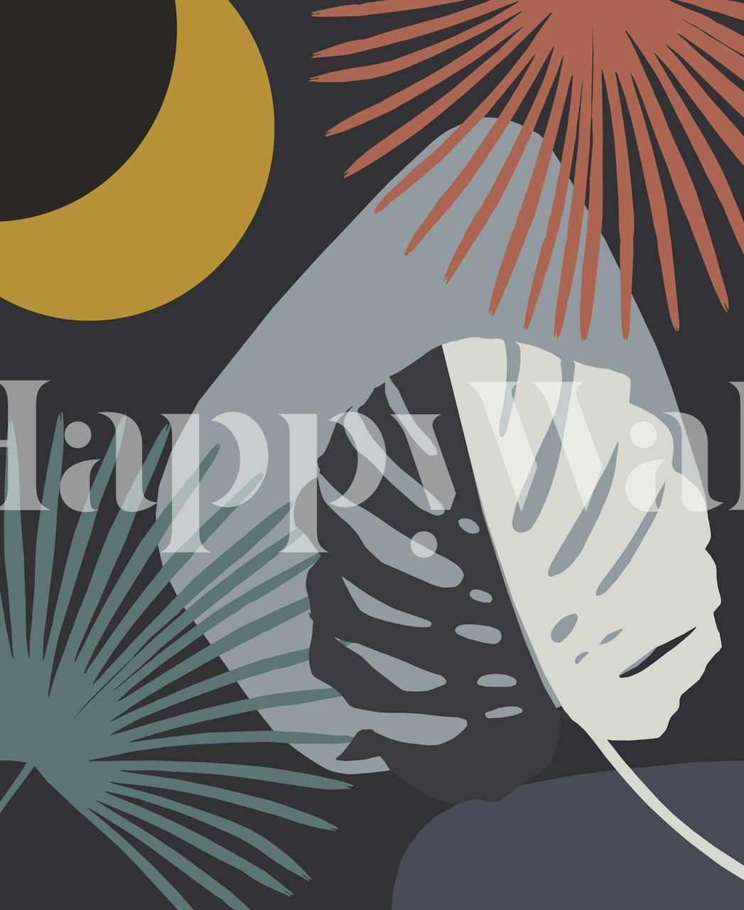 Papel tapiz Minimal Yin Yang Monstera en una habitación