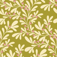 Cream Berry Branch on Green wallpaper