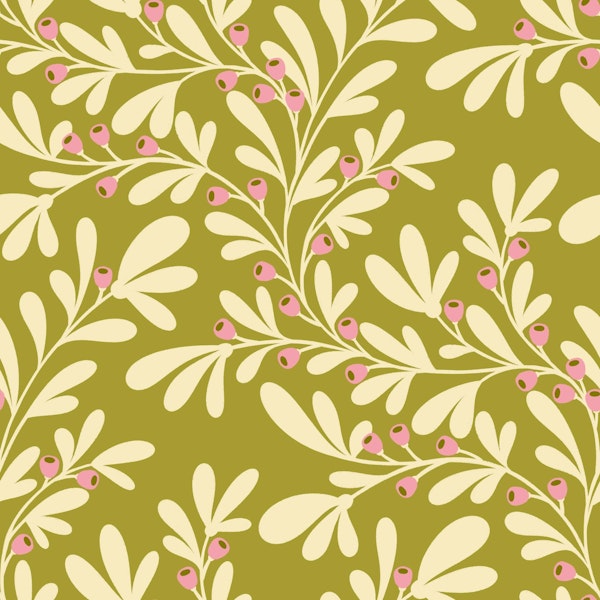 Cream Berry Branch on Green
