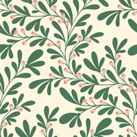 Green Berry Branch on Cream carta da parati