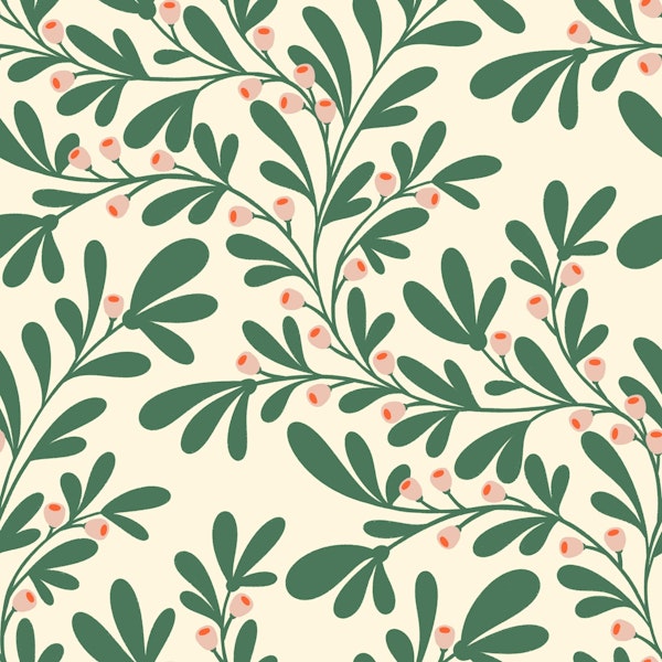Green Berry Branch on Cream