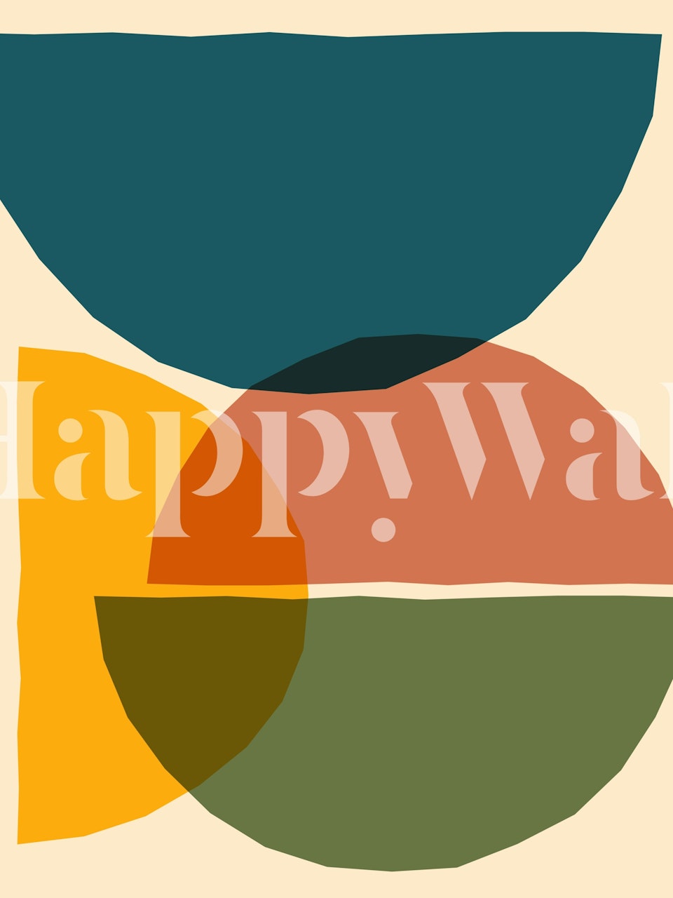 Abstract shapes in green, orange, teal on cream wallpaper