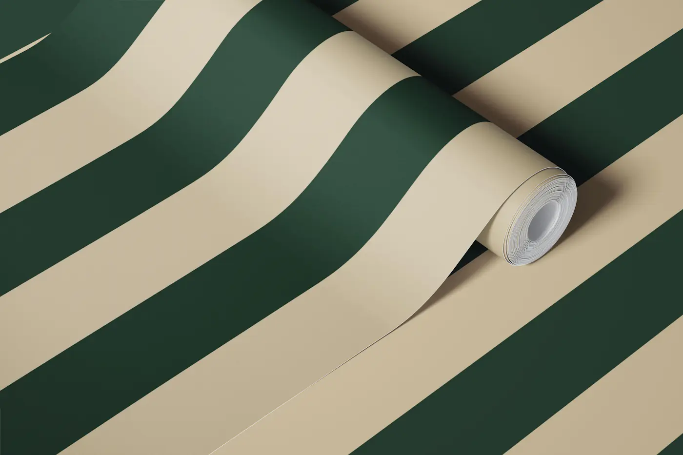 Dark Green And Beige Boho Stripes wallpaper roll
