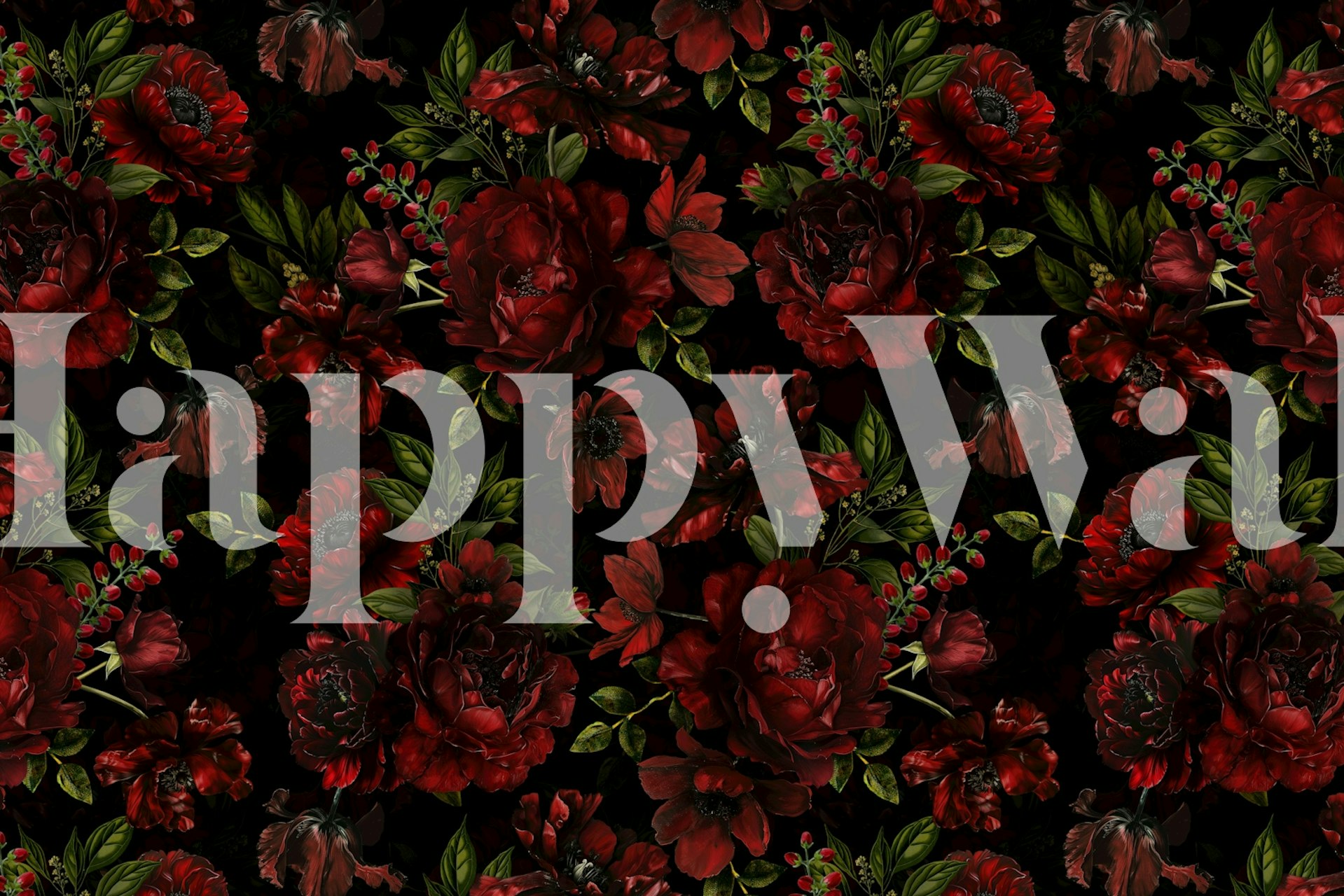 Baroque dark moody rose florals wallpaper in a room