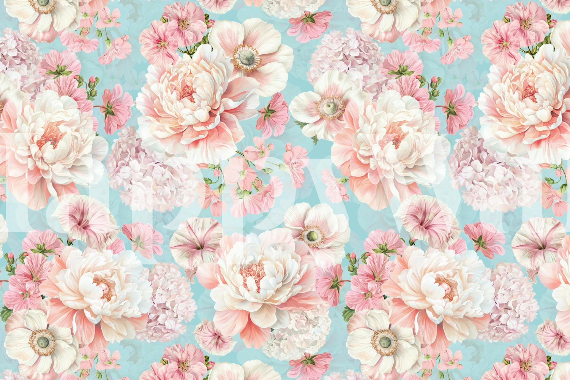 Pastel Rococo Flower tapet i et rum