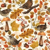 Autumn leaves, berries,mushrooms and wrens ταπετσαρία