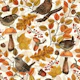 Autumn leaves, berries,mushrooms and wrens