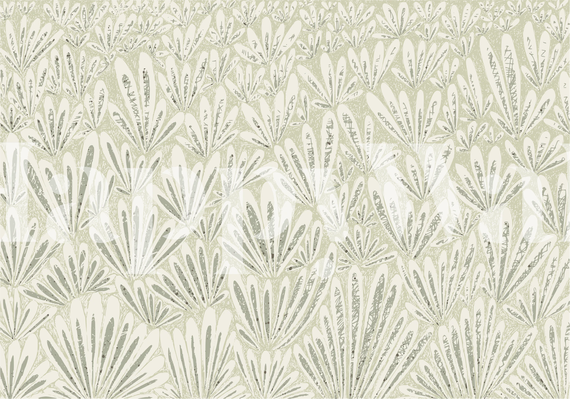 Sage green floral pattern on cream background wallpaper