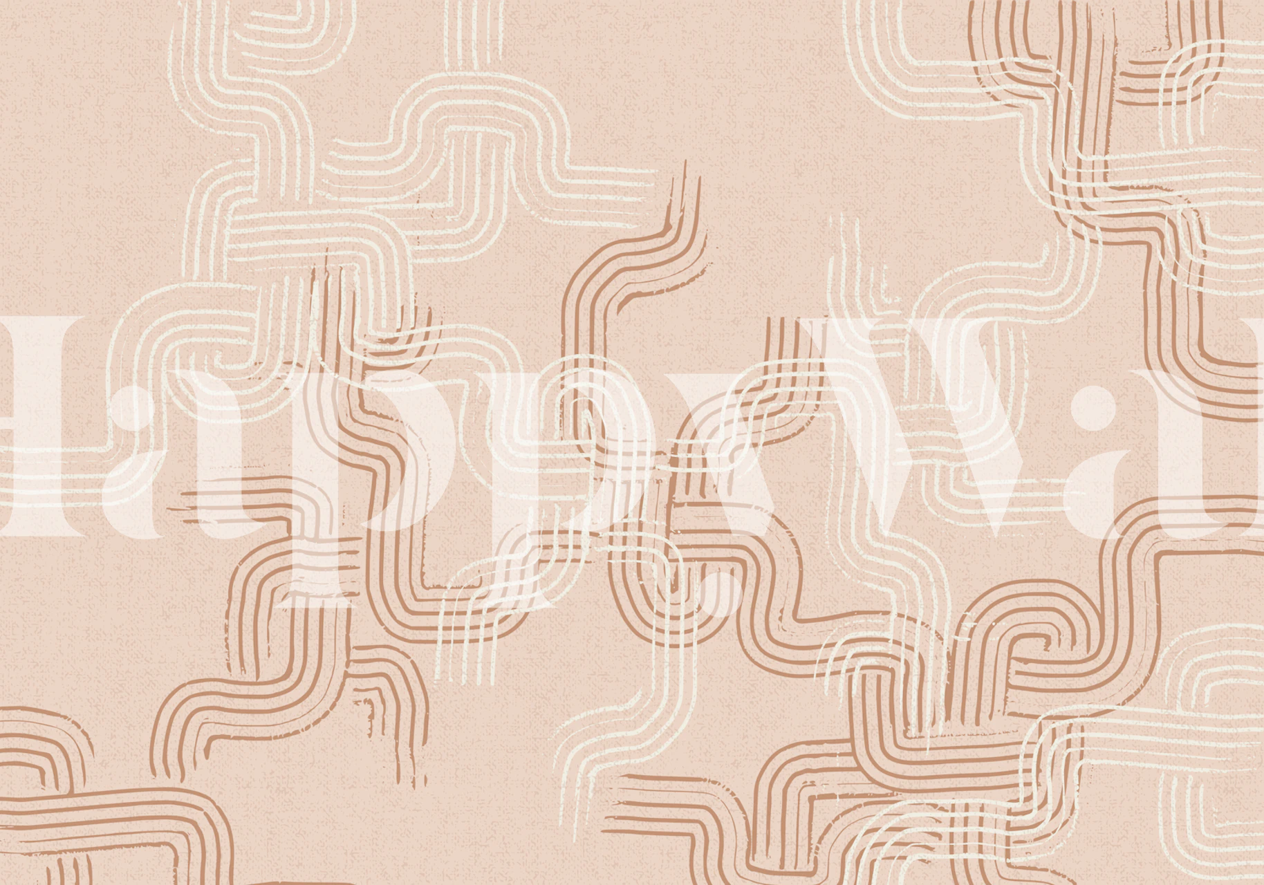 Chalky peach abstract wallpaper with white line patterns