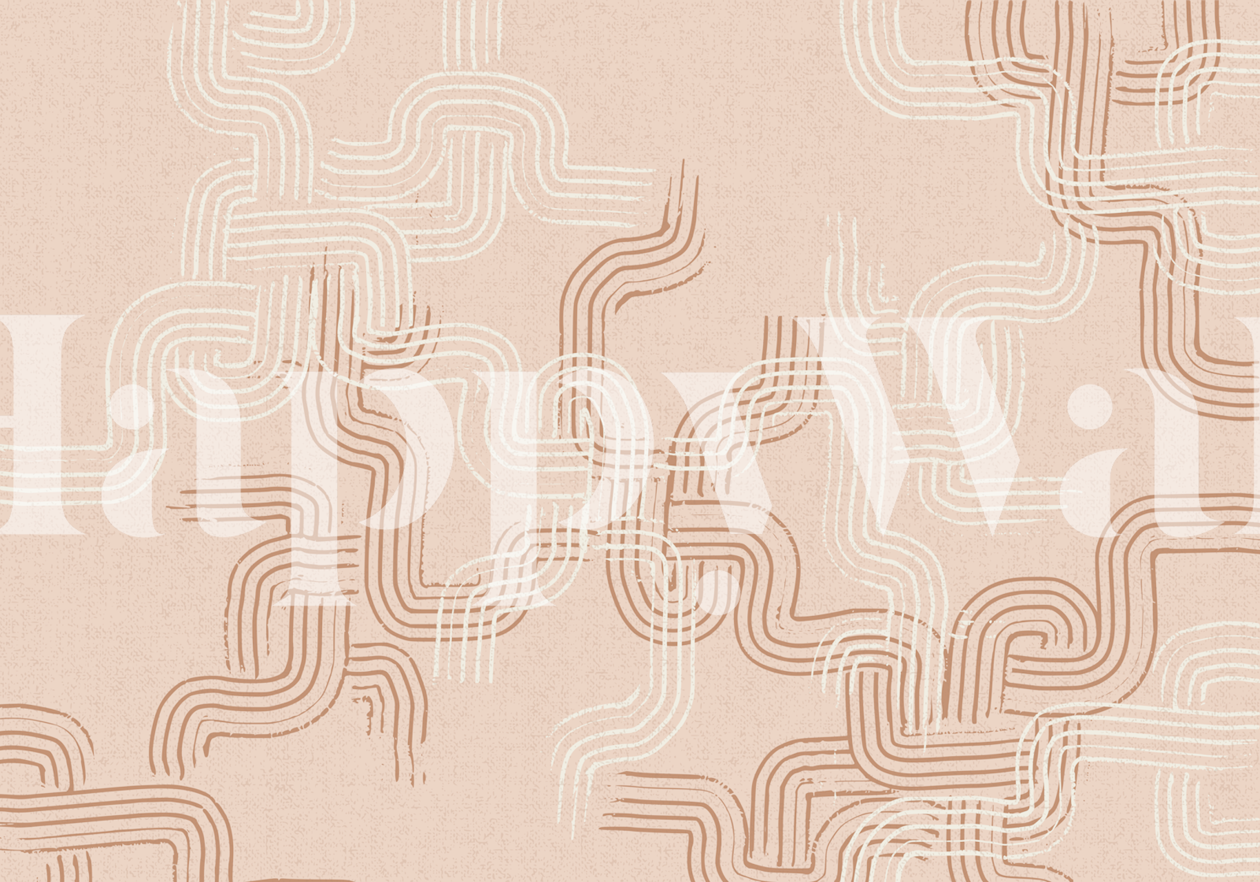 Chalky peach abstract wallpaper with white line patterns