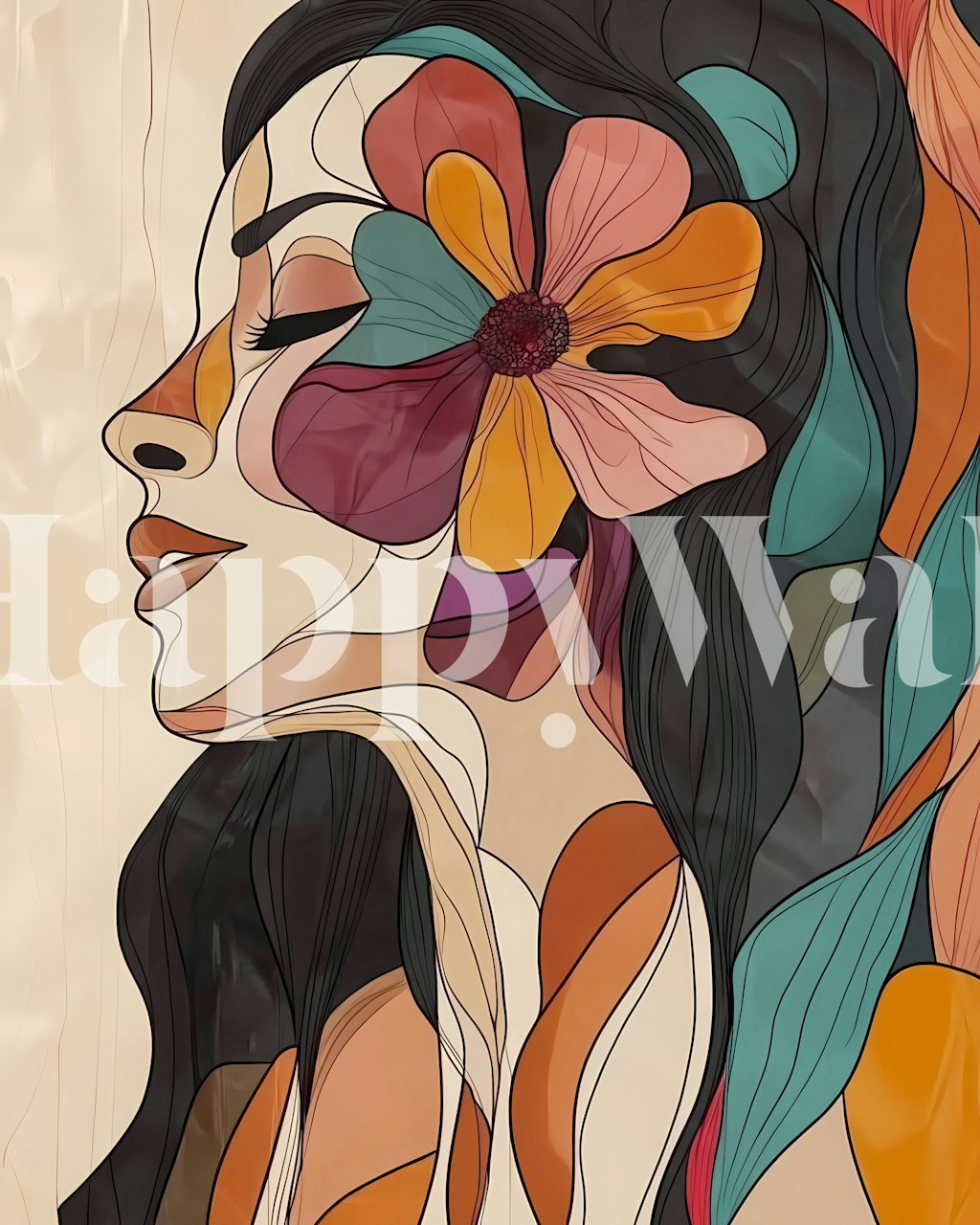 Abstract Floral Femme 6 wallpaper in a room