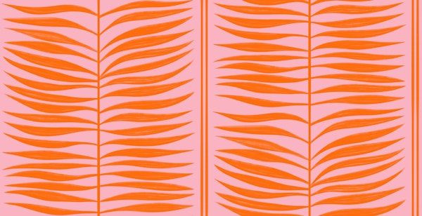 Palm Leaf Stripes Bright Orange and Pink