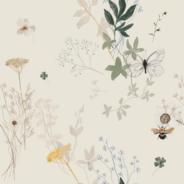 Floral Butterfly Sage Green Wallpaper