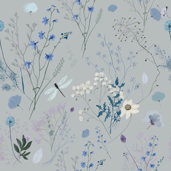 Charming Floral Garden on Silver Mist