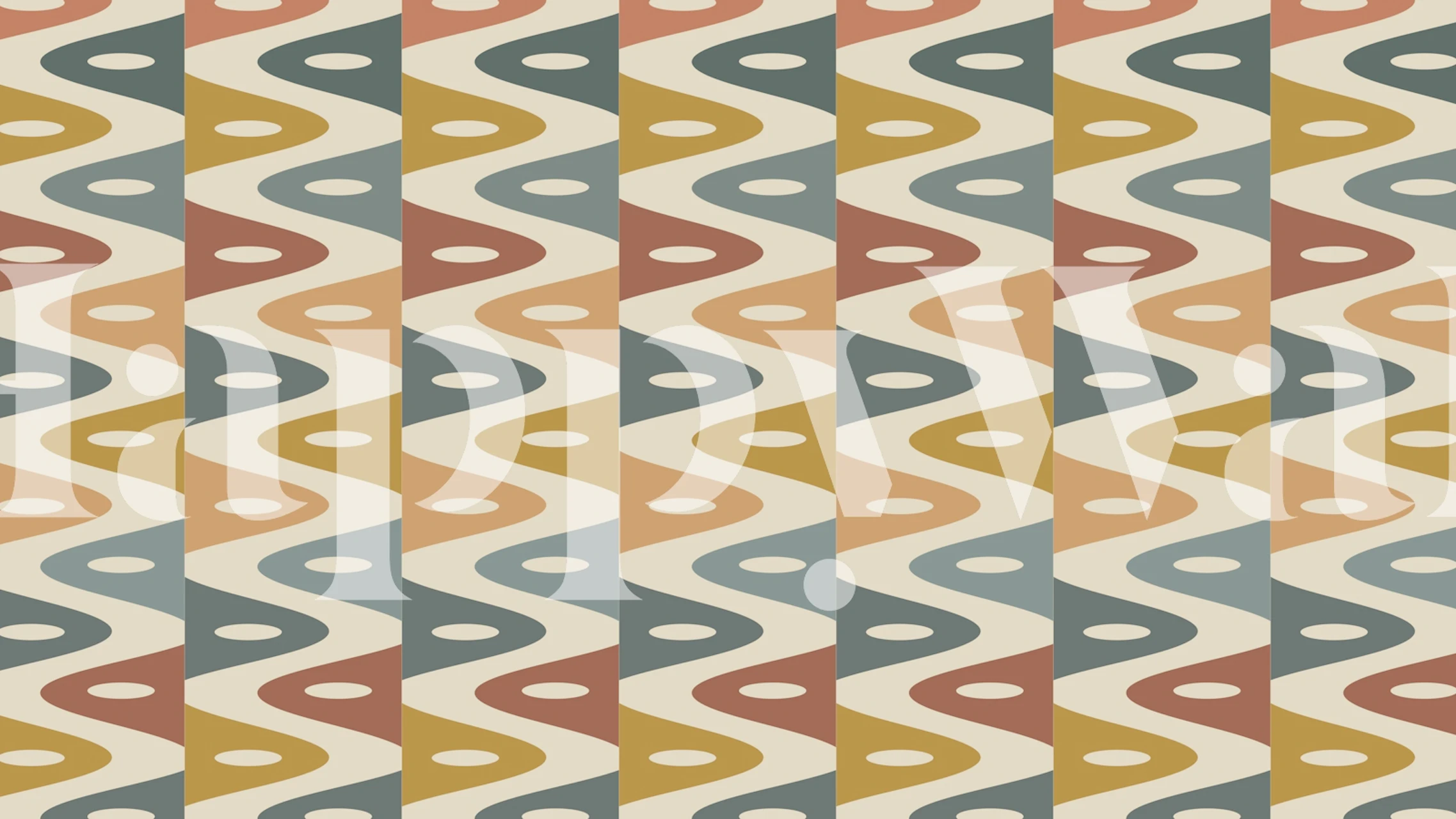 Retro wavy stripes wallpaper in muted colors: beige, green, orange, blue.