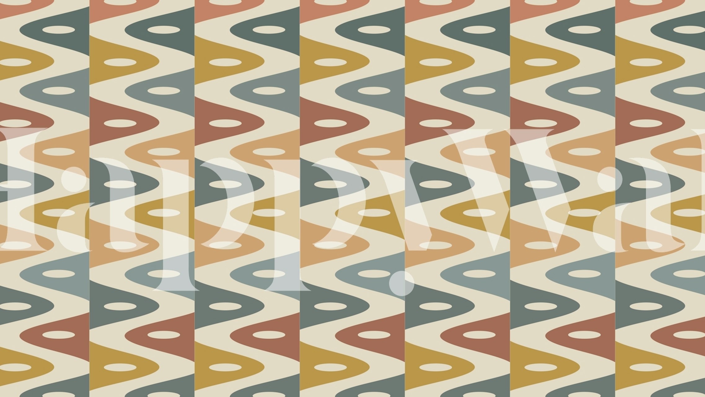 Retro wavy stripes wallpaper in muted colors: beige, green, orange, blue.