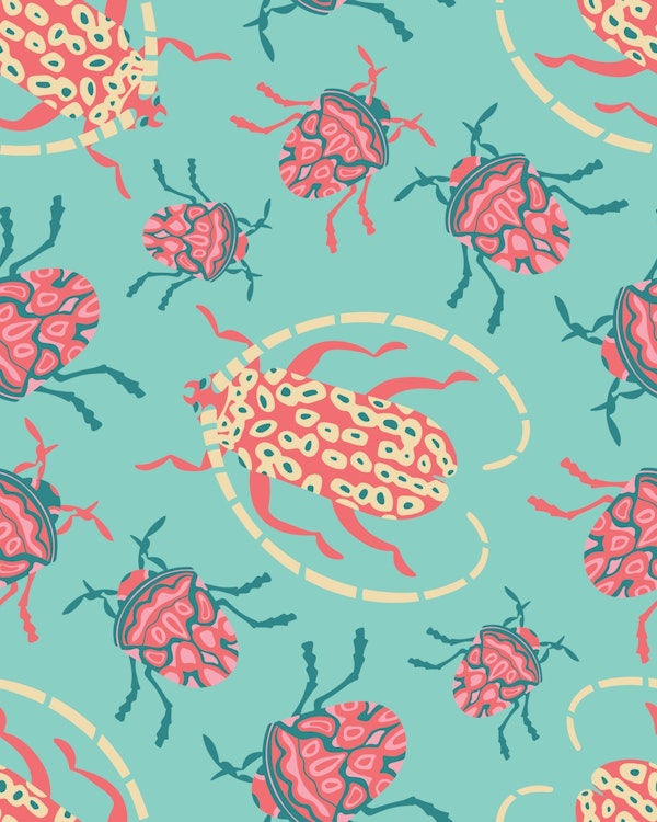 Beetle-mania Retro Insect Bug Red Turquoise