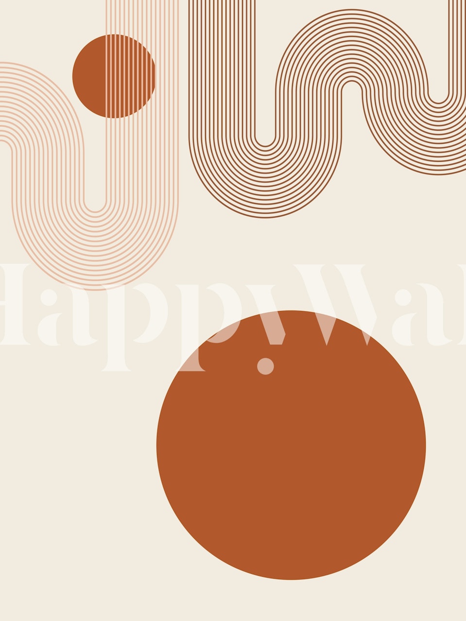 Geometric curve line art in warm tones on light background wallpaper