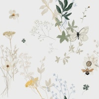 Botanical Meadow Bliss on Dove Gray papel pintado