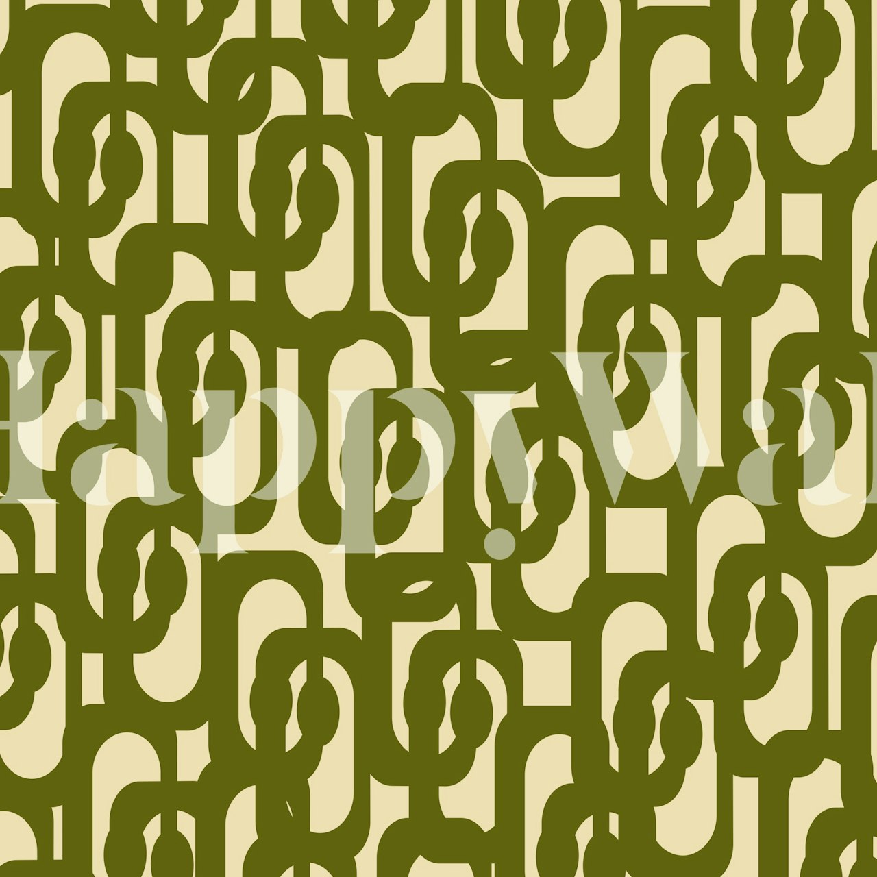 Mid Century Modern Loops Pattern Olive Green papel pintado en una habitación